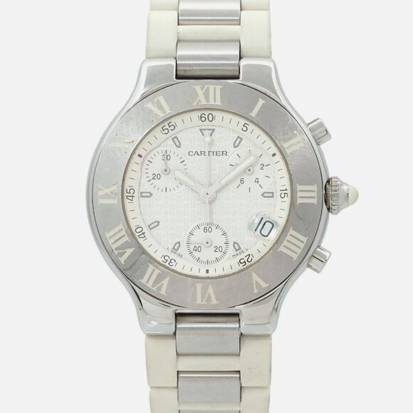 Cartier Mens 44mm White Dial Luxury Watch